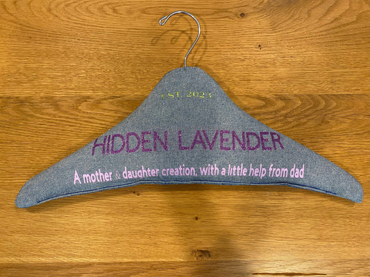 Customizable Lavender filled hanger (presently, only dark or light jean material available)